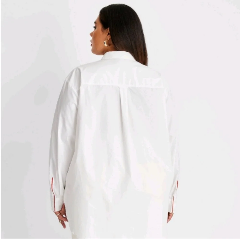Women’s White Button-Down Shirt - Classic Oversized Button Front - Picture 2 of 16